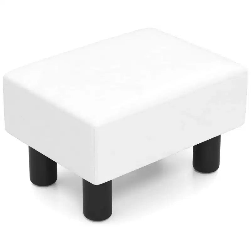 PU Leather Ottoman Rectangular Footrest, Small Stool with Padded Seat, White/Black/Red