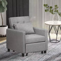 Canapé-lit convertible, transat multifonctionnel avec tissu capitonné, dossier inclinable, oreiller, gris