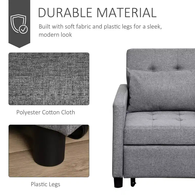 Convertible Sofa Lounger Chair Bed, Multi-Functional Sleeper Recliner with Tufted Upholstered Fabric, Adjustable Angle Backrest, Pillow, Gray