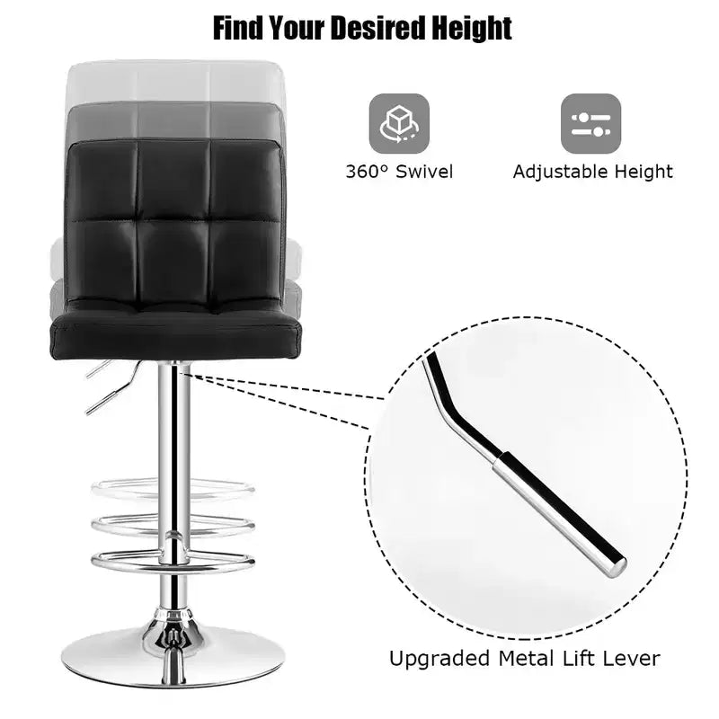 Adjustable Swivel Bar Stool, Counter Height Bar Chair PU Leather with Back, Black