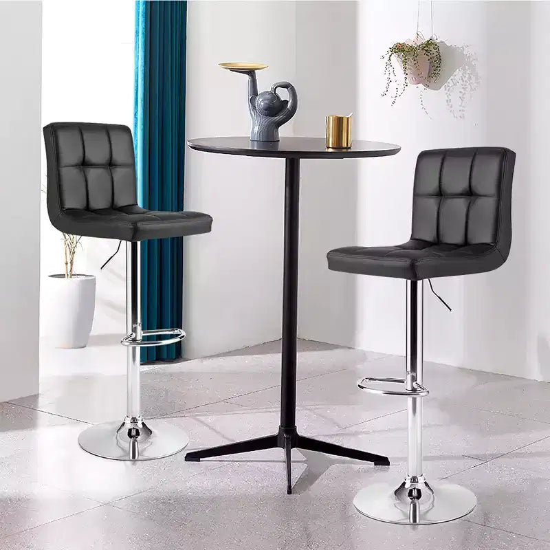 Adjustable Swivel Bar Stool, Counter Height Bar Chair PU Leather with Back, Black