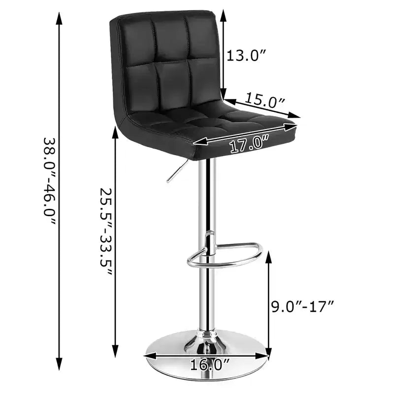 Adjustable Swivel Bar Stool, Counter Height Bar Chair PU Leather with Back, Black