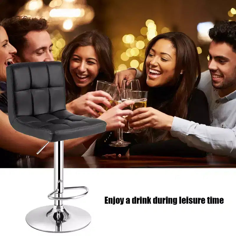 Adjustable Swivel Bar Stool, Counter Height Bar Chair PU Leather with Back, Black