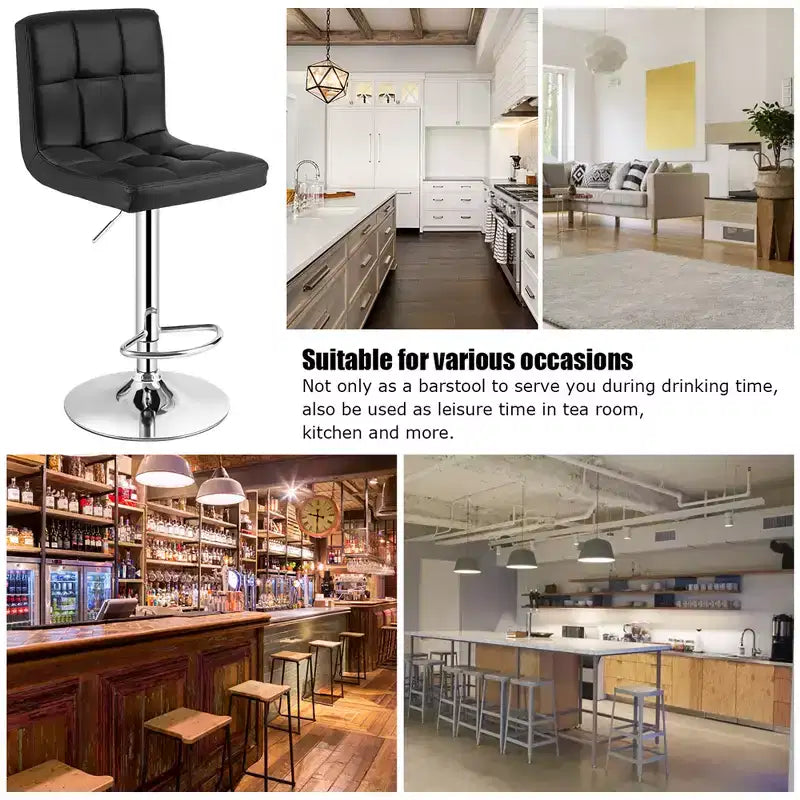 Adjustable Swivel Bar Stool, Counter Height Bar Chair PU Leather with Back, Black