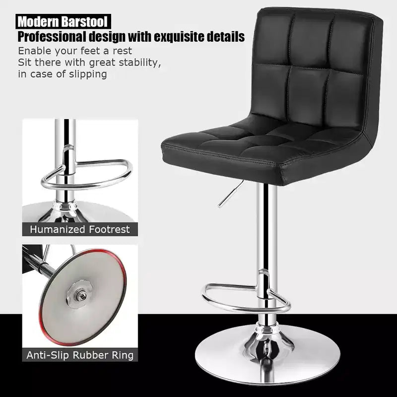 Adjustable Swivel Bar Stool, Counter Height Bar Chair PU Leather with Back, Black