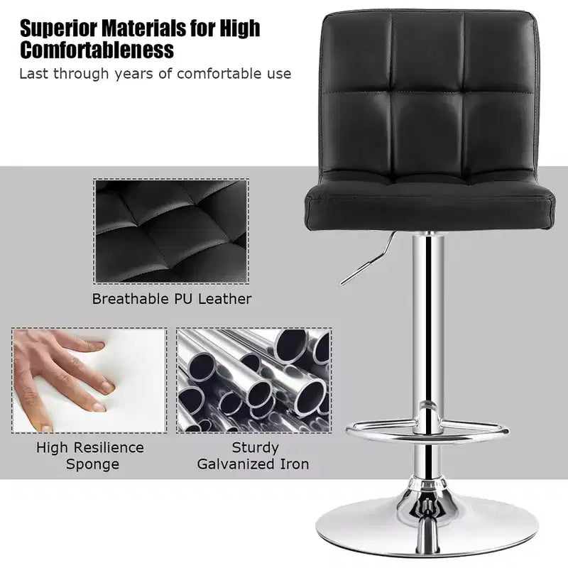 Adjustable Swivel Bar Stool, Counter Height Bar Chair PU Leather with Back, Black