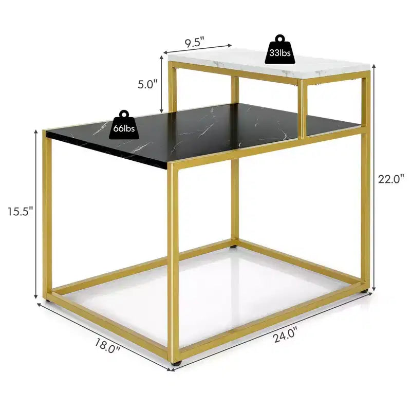 2-Tier End Side Table, Metal Frame Nightstand with Storage Shelf for Living Room