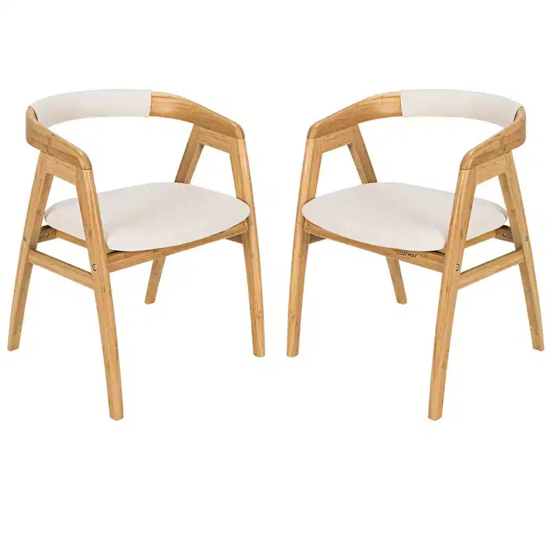 Set of 2 Bamboo Accent Chairs, Leisure Armchairs with Seat Cushion