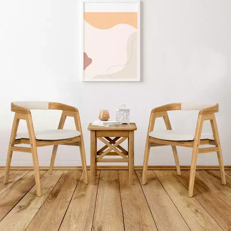 Set of 2 Bamboo Accent Chairs, Leisure Armchairs with Seat Cushion