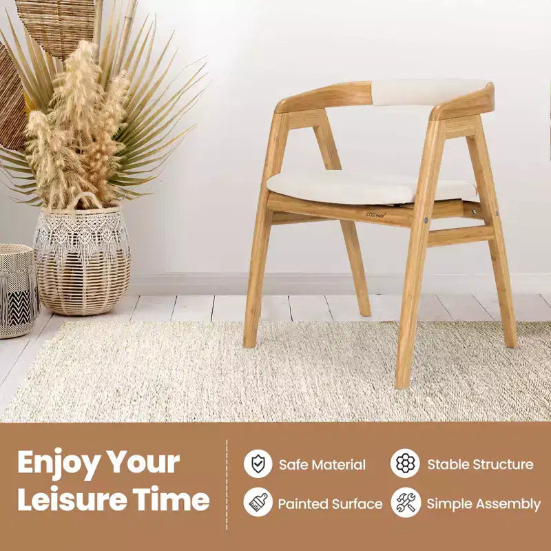 Set of 2 Bamboo Accent Chairs, Leisure Armchairs with Seat Cushion