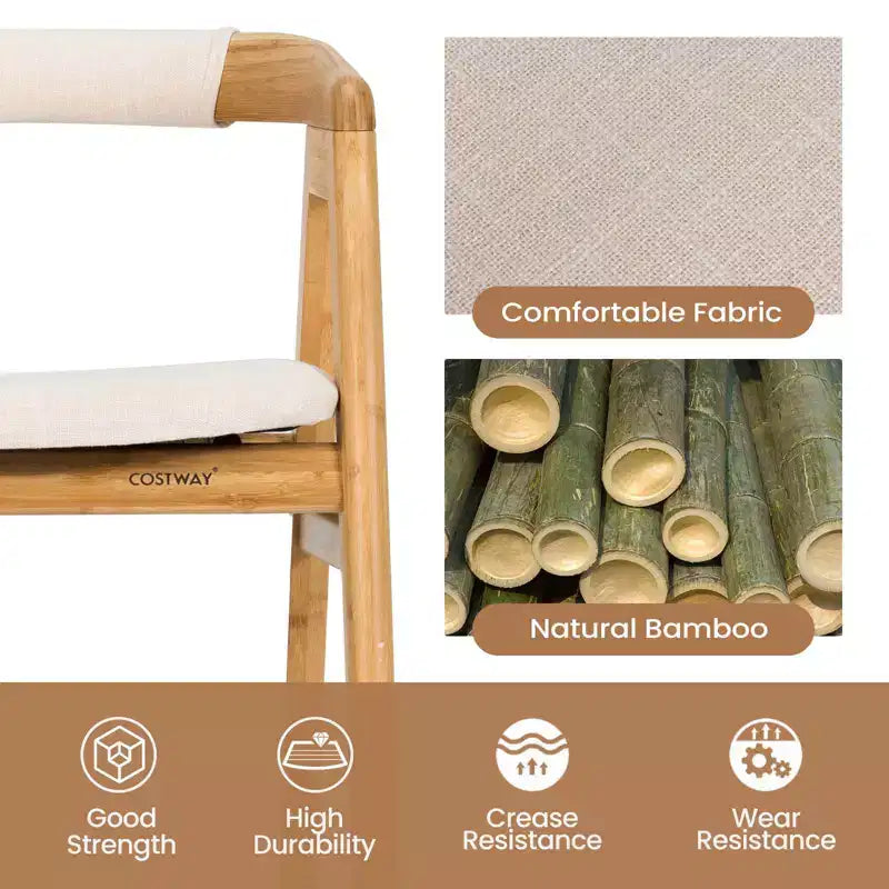 Set of 2 Bamboo Accent Chairs, Leisure Armchairs with Seat Cushion