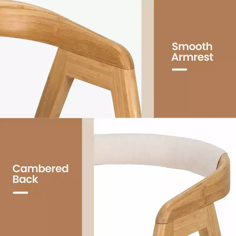 Set of 2 Bamboo Accent Chairs, Leisure Armchairs with Seat Cushion