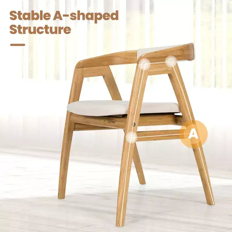 Set of 2 Bamboo Accent Chairs, Leisure Armchairs with Seat Cushion