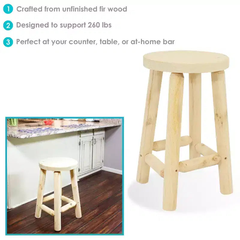 Unfinished Wood Round Top Counter-Height Stool - Fir Wood - 24"