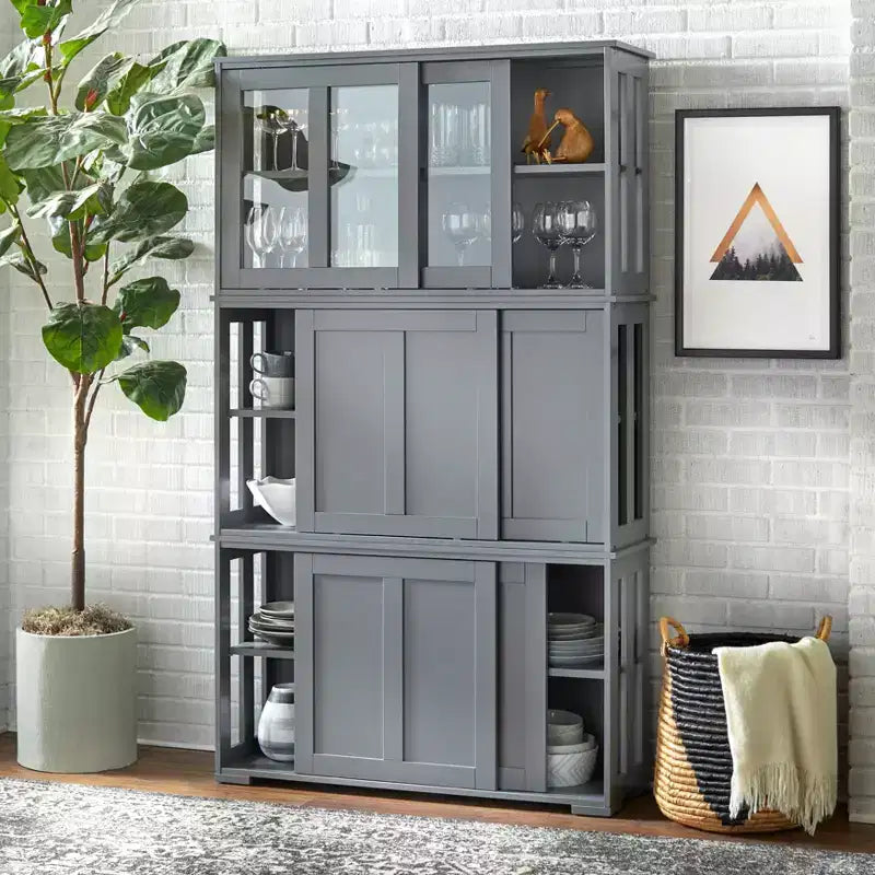 Modular Design Stackable Cabinet with Sliding Doors