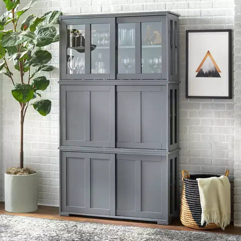 Modular Design Stackable Cabinet with Sliding Doors