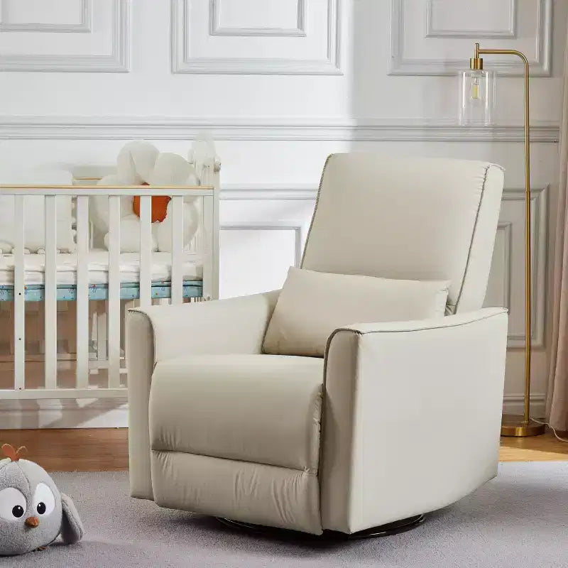 360Swivel Rocking Recliner Chair, Glider Rocking Chair, Upholstered Faux Leather Recliner