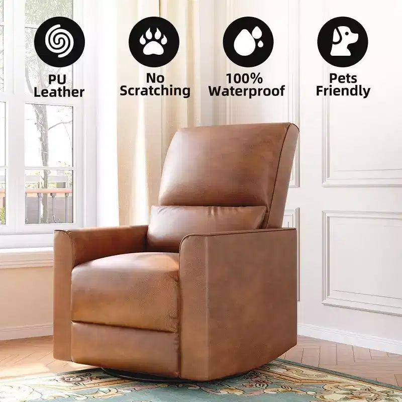 360Swivel Rocking Recliner Chair, Glider Rocking Chair, Upholstered Faux Leather Recliner