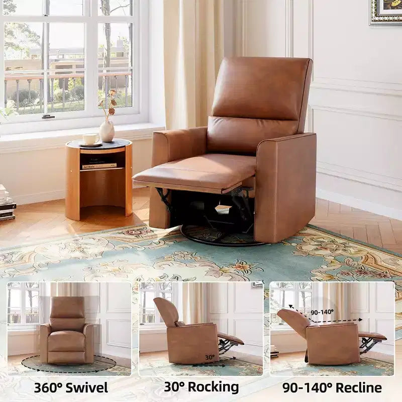 360Swivel Rocking Recliner Chair, Glider Rocking Chair, Upholstered Faux Leather Recliner