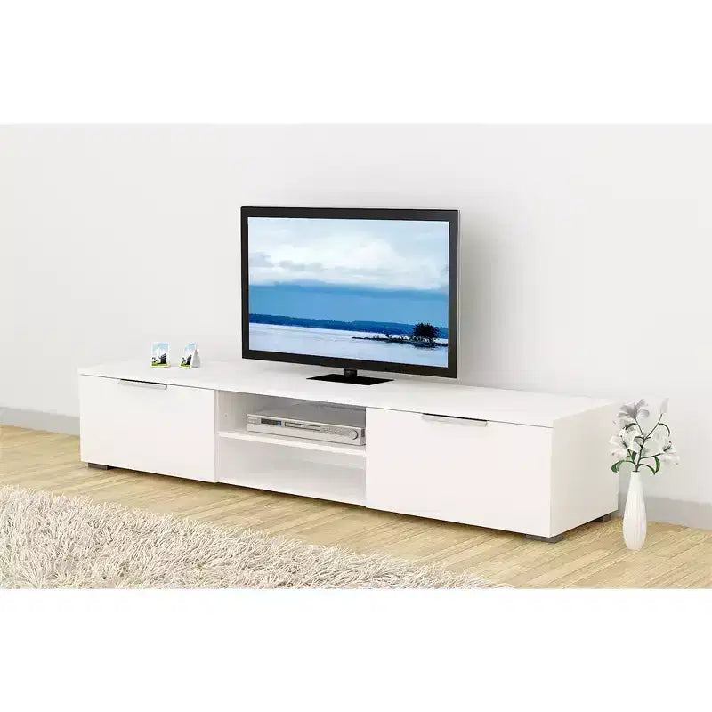 2-Drawer 2-Shelf TV Stand, White High Gloss